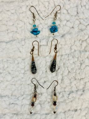 Boho Handmade Earrings Bundle 💎 Turquoise, Snowflake Obsidian, Glass Bead Dangle